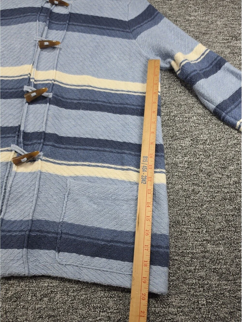 Chaps Denim Knit Cardigan Sweater Mens XL Blue Striped Hooded Toggle Long Sleeve